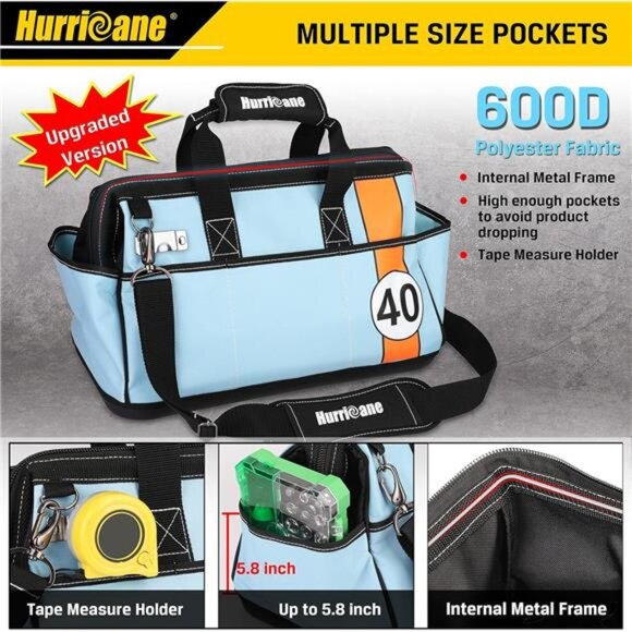 16 inch Wide Mouth Tool Bag with Water Proof Molded Base Extra Shoulder Strap - Picture 2 of 7